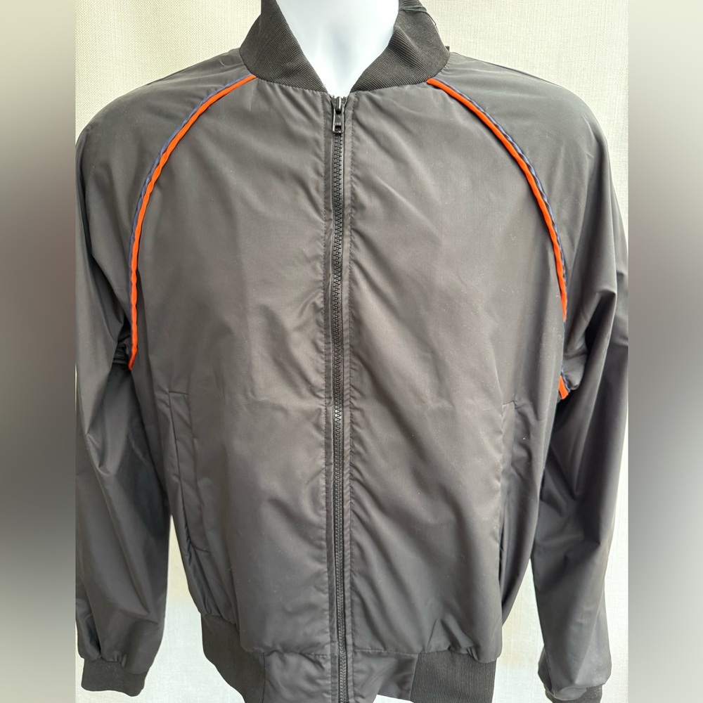 Master Coat Black Windbreaker with Red Trim